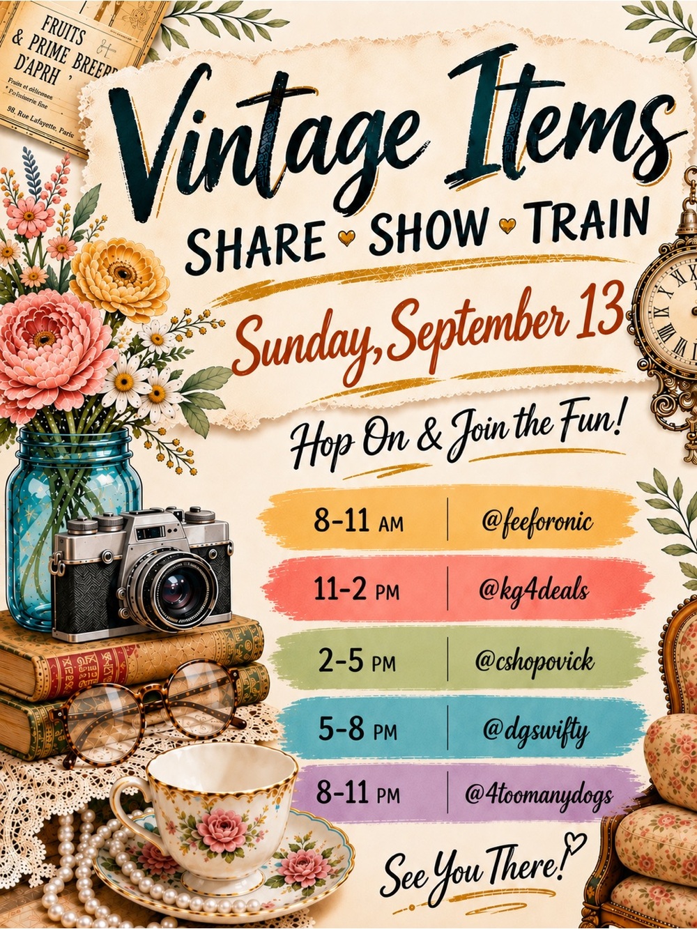 @cshopovick CAROLYNβS VINTAGE SHARE SHOW TRAIN π!! Sun, 9/13 2-5pm EST - Picture 1 of 6